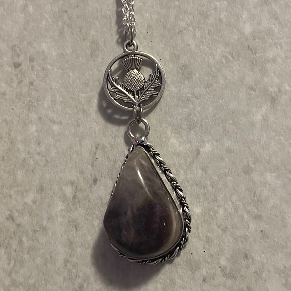 Scottish Thistle amethyst pendant, Green Witch necklace, Celtic thistle - Picture 2 of 13